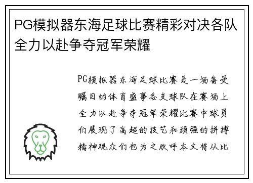 PG模拟器东海足球比赛精彩对决各队全力以赴争夺冠军荣耀